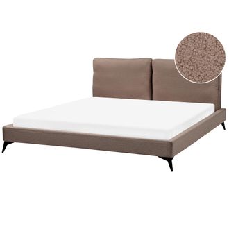 Beliani Cama Con Somier 180 X 200 Cm Moderna Tapizada Boucl&eacute; Base Listones Marr&oacute;n Melle