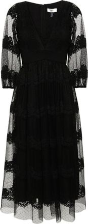 Nissa floral-lace tiered midi dress - women - Viscose/Polyester/Elastane - 36 - Black