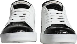 Dolce & Gabbana Black Leather Logo Portofino Sneaker Mens Shoes (Pre-Owned)