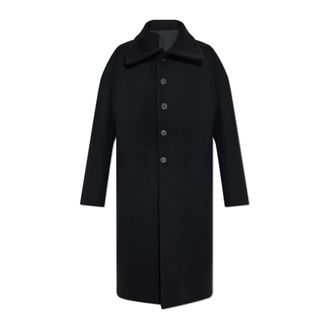 Rick Owens Single-Breasted Coats, male, Black, Size: L Wool coat