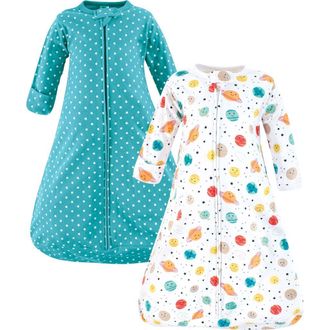 Hudson Baby Cotton Long-Sleeve Wearable Sleeping Bag in Happy Planets at Nordstrom