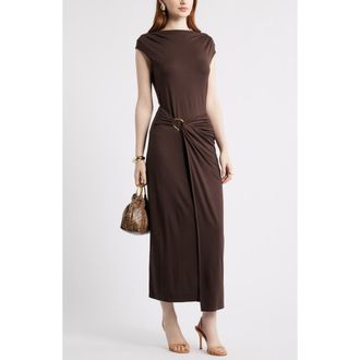 Nordstrom Belt Detail Side Ruched Dress in Brown Coffee at Nordstrom, Size Xx-Large