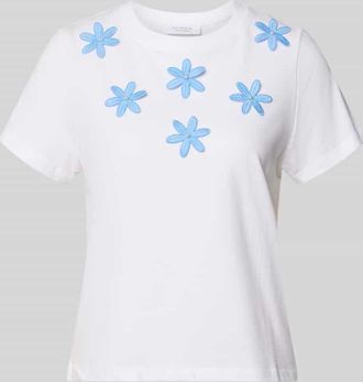 Rich & Royal T-Shirt mit Stitchings und Perlen in Weiss, Gr&ouml;&szlig;e XL