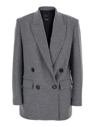 Pinko Amora Grey Double-Breasted Jacket With Peak Revers In Wool Blend Woman