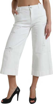 Dolce & Gabbana Womens White Cotton Cropped Wide Leg Denim Jeans Elastane Clothing