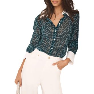 Mint Velvet Printed Sheer Shirt in Green at Nordstrom, Size Medium