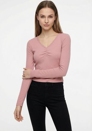 Only Langarmshirt ONLY ONLBETTY LIFE L/S SCALLOP V-NECK CC JRS, Damen, Gr. XL, rosy touch, Jersey, Obermaterial: 95% Baumwolle, 5% Elasthan, unifarben, h&uuml;f