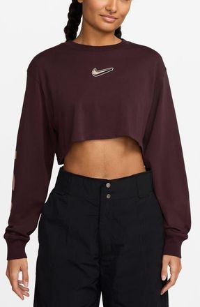 Nike Sportswear Long Sleeve Crop T-Shirt in Burgundy Crush at Nordstrom, Size Xx-Large