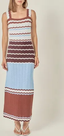 English Factory Stripe Pointelle Sweater Midi Dress in Brown Multi at Nordstrom, Size X-Small