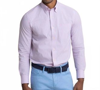 Southern Tide Amelia Island Stripe Charleston Sport Shirt In Sea Pink