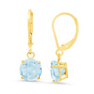 MAX + STONE 10K Yellow Gold Round Checkerboard Cut Gemstone Leverback Earrings (8mm)