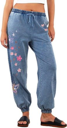 BILLY T In Full Bloom Embroidered Joggers in Denim at Nordstrom, Size X-Small
