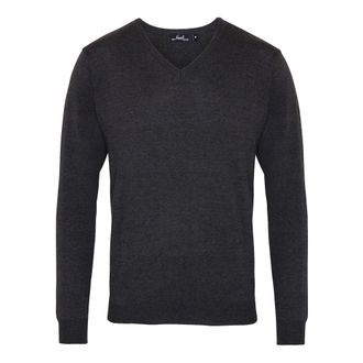 Premier Heren Gebreide V Hals Sweater Top (Houtskool)