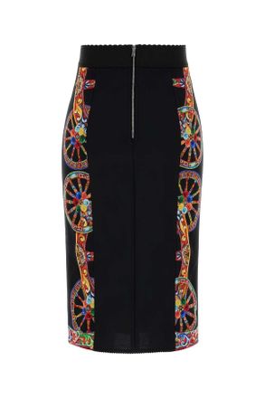 Dolce & Gabbana Womens Printed Charmeuse Skirt Ruote Carretto Fld Exterior: Silk Nylon Elastane Gonne
