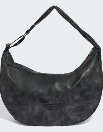 adidas Originals Borsa a mezzaluna nera con borchie in poliuretano-Nero