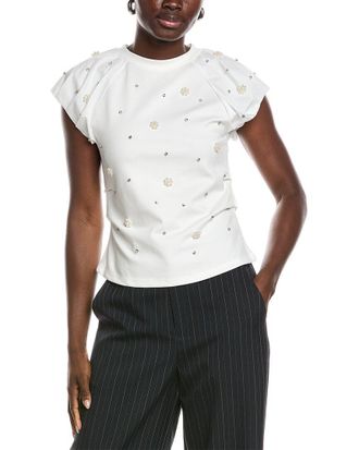 Gracia Puff Sleeve Rhinestone & Pearl Embellished Top