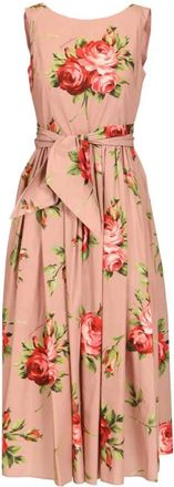 Dolce & Gabbana Rose Bouquet-Print Katoenen Jurk - Dames - Casual kleedjes - Veelkleurig - L - Katoen - Kleedjes