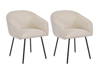 Vente-Unique Conjunto de 2 sillas con reposabrazos de tela texturizada y metal negro - Crema - NISTOSIA