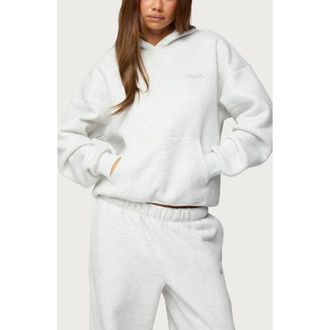 Edikted Basic Girl Oversize Fleece Logo Hoodie in Light-Gray-Melange at Nordstrom, Size X-Large