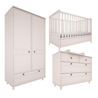 OEM Chambre Compl&egrave;te Lit &Eacute;volutif 70x140 Commode &Agrave; Langer Et Armoire 2 Portes Wood Luck Gabriel - Beige
