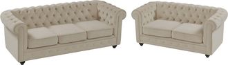 Vente-Unique Sof&aacute; de 3 y 2 plazas de terciopelo beige CHESTERFIELD