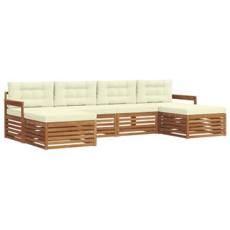 vidaXL Juegos De Sof&aacute;s 6 Pcs Natural Y Crema Madera De Acacia S&oacute;lida Vidaxl