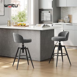 Woltu Woltu Juego De 2 Taburetes De Cocina De Pana Regulables En Altura, Taburete De Bar Con Reposapi&eacute;s Met&aacute;lico, Para Isla De Cocina/restaurante, Gris