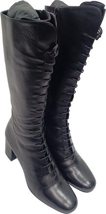 Saint Laurent Womens Leather Babies 70 Lace-Up Knee-High Boot (Authentic Pre- Loved)