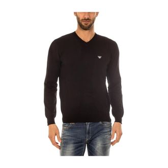 Armani Jeans V-neck Knitwear, male, Black, Size: S Cozy Knit Sweater