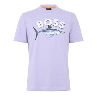 HUGO BOSS Heren Fish Katoenen T-Shirt (Paars)