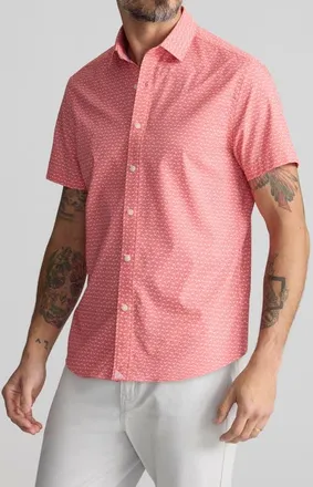 UNTUCKit Crab Print Short Sleeve Performance Button-Up Shirt in Red at Nordstrom, Size X-Large