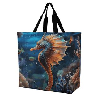 Generic Ocean Sea Horse Shoulder Bag Reusable Shopping Bag Waterproof Handbags For Travel Ladies Picnic