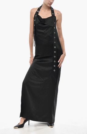 Off-white Satin Halter Neck Dress EYELETS Off-White