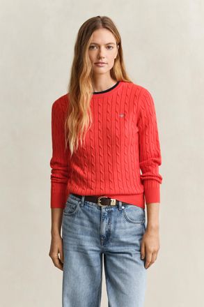 GANT Women Cable Knit Crew Neck Sweater (XXL) PERFECT RED