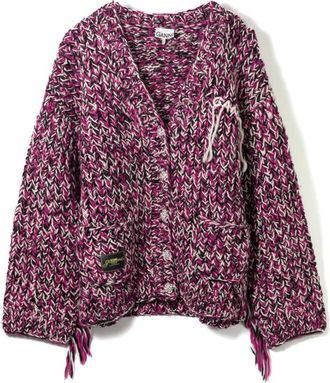 Ganni Purple Fringe Wool Handknit Cardigan
