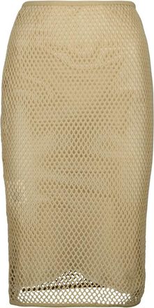Prada Beige Katoen Mesh Midi Rok - Dames - Midirokken - Beige - S - Katoen - Rokken