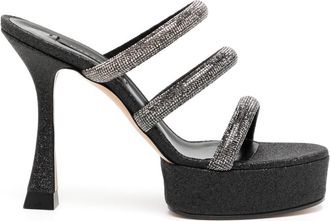 Casadei rhinestone-strap heeled mule sandals - women - Fabric/Leather/Leather - 35 1/2 - Black