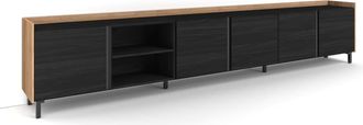 Skraut Home Mueble tv efecto madera negro y roble 309x35x61cm con patas