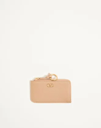 Valentino Garavani Charm portacarte con zip VLogo Signature Valentino Garavani in Vitello Granato Donna ROSA UNI