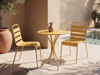 Vente-Unique Sala da pranzo da giardino un tavolo D.60 cm e 2 sedie impilabili in Metallo Giallo senape - MIRMANDE di MYLIA