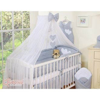 OEM Mosquitera Grande Para Cuna De Beb&eacute; De Gasa Blanca Con Corazones Y Lazo - Lunares Sobre Gris