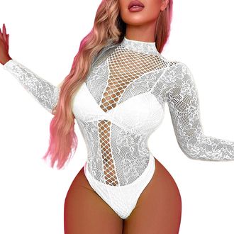 Generic Womens Sexy Lingerie Set Women Lingerie Sexy Fashion Print Mesh Lace 1 Bodysuit Set Underwear Womens Outfits (White, One Size)