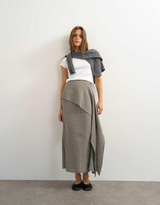 Topshop gonna lunga con dettaglio drappeggiato a quadri verde