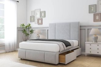 Sloomy Lisbon Plush Divan Set 2 Drawers-26 Headboard-Footboard in Silver | Size: Small Single