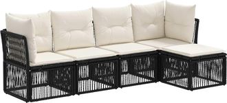 vidaXL Conjunto De Sof&aacute;s De Jard&iacute;n 5 Uds. Negro Rat&aacute;n Sint&eacute;tico Vidaxl