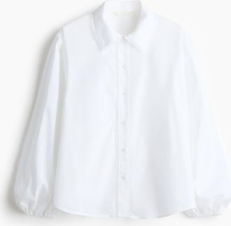 H&M Baumwollbluse mit Spitzenborten - Weiss