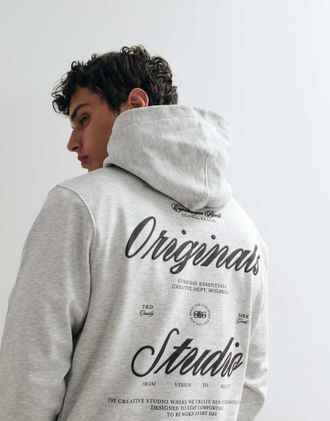 Jack & Jones Felpa oversize grigio chiaro con stampa originale sul retro