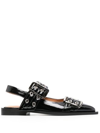 Ganni 20mm eyelet-detail leather ballerinas - women - Leather - 39 - Black