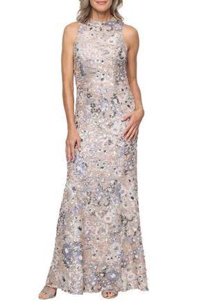 Alex Evenings Sequin Floral Stretch Gown in Taupe Multi at Nordstrom, Size 18