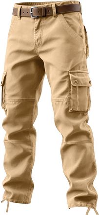 Generic Mens Cargo Trousers Multi Pockets Work Trousers Casual Outdoor Cargo Pants Loose Straight Leg Sports Pants Solid Color Full Length Bottoms Tracksuit B